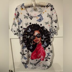 Fashion of NY Graphic Print Women's Top - Ruched Sides Size 3X